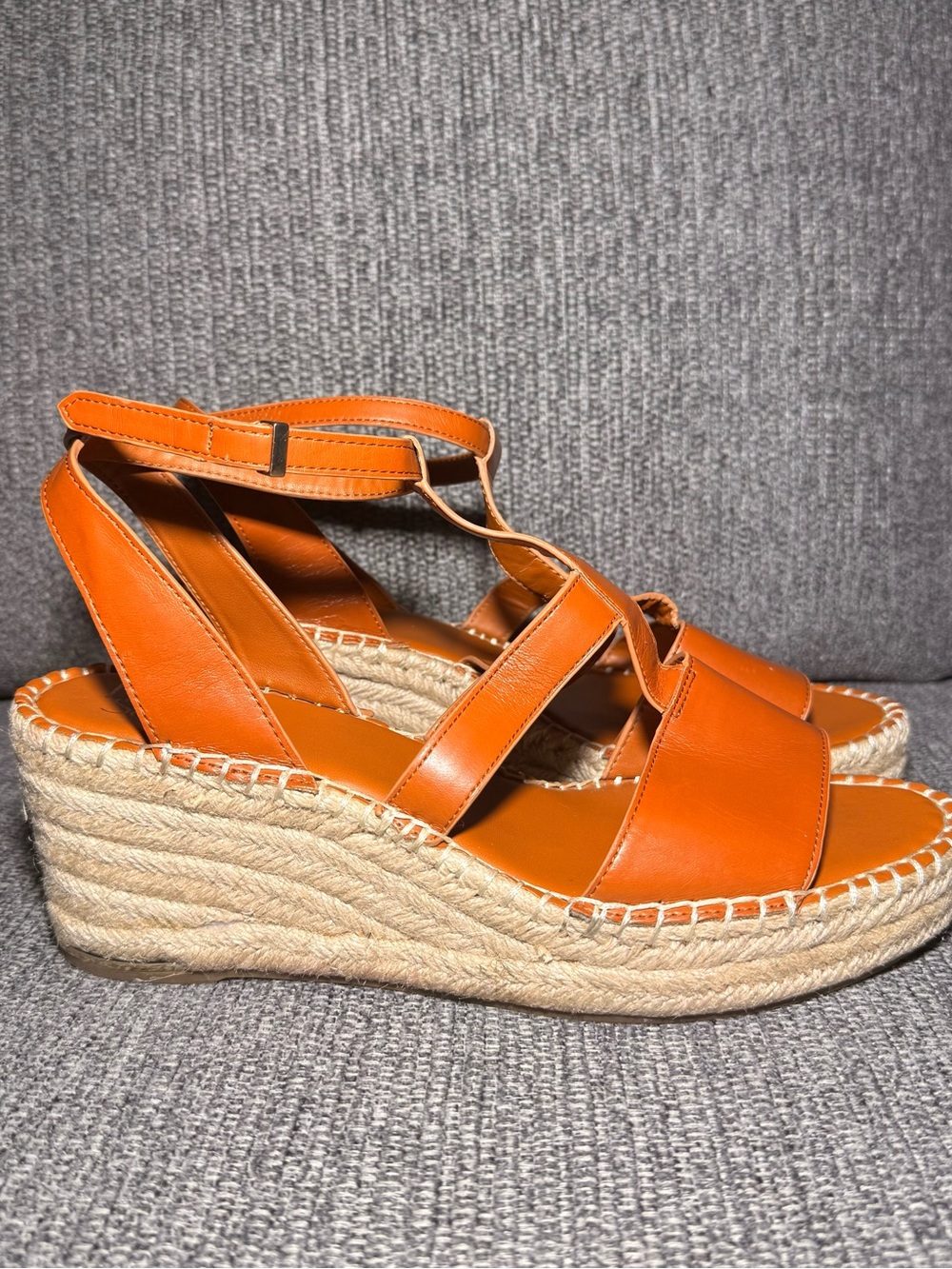 Franco Sarto Cassia Tan Wedge Sandals Leather Espadrille size 10M
